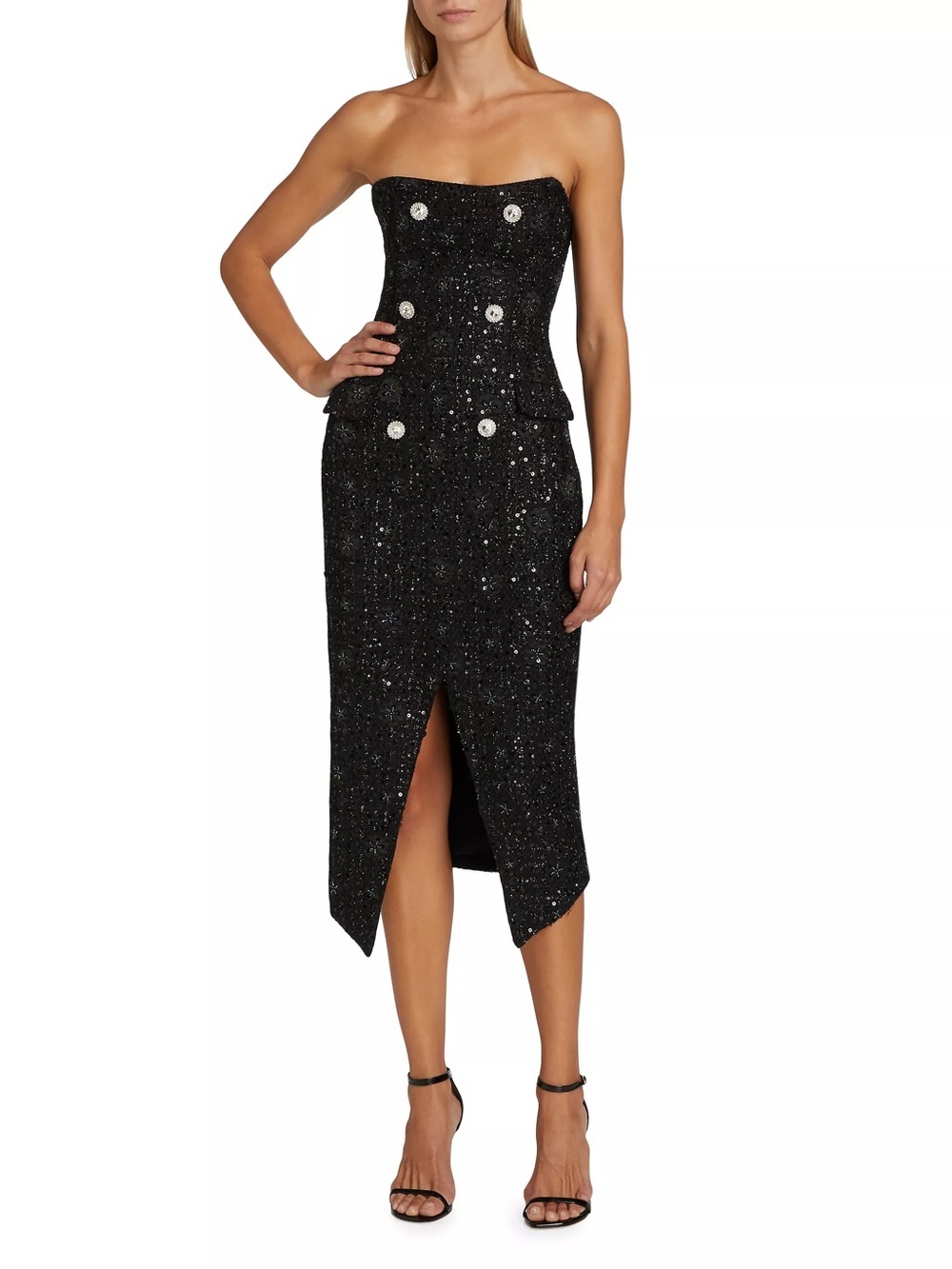 NWT Elliatt Black Sequin Embellished Midi Strapless Dress XS